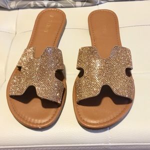 Fitory Rose Gold Sparkly Slide Sandals